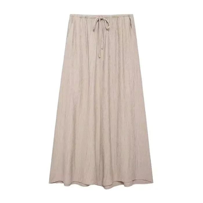 HH femmes été élégant a-ligne plissée jupe Midi mode solide cordon taille haute jupes femme robe longue décontractée