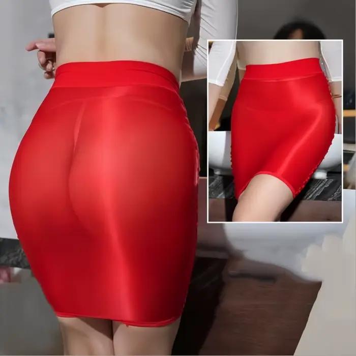 Style coréen huile brillant voir à travers jupe Sexy filles pure réflexion élastique Mini jupes courtes pour femme grande taille noir blanc