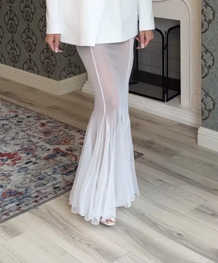 Mode Sexy jupe transparente pour les femmes élégant noir blanc taille haute paquet hanche jupes longues dame vacances