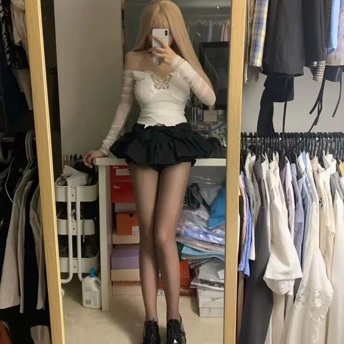Sukapan jupes femmes mignon cravate Mini jupe avec short intégré taille élastique Micro-mini