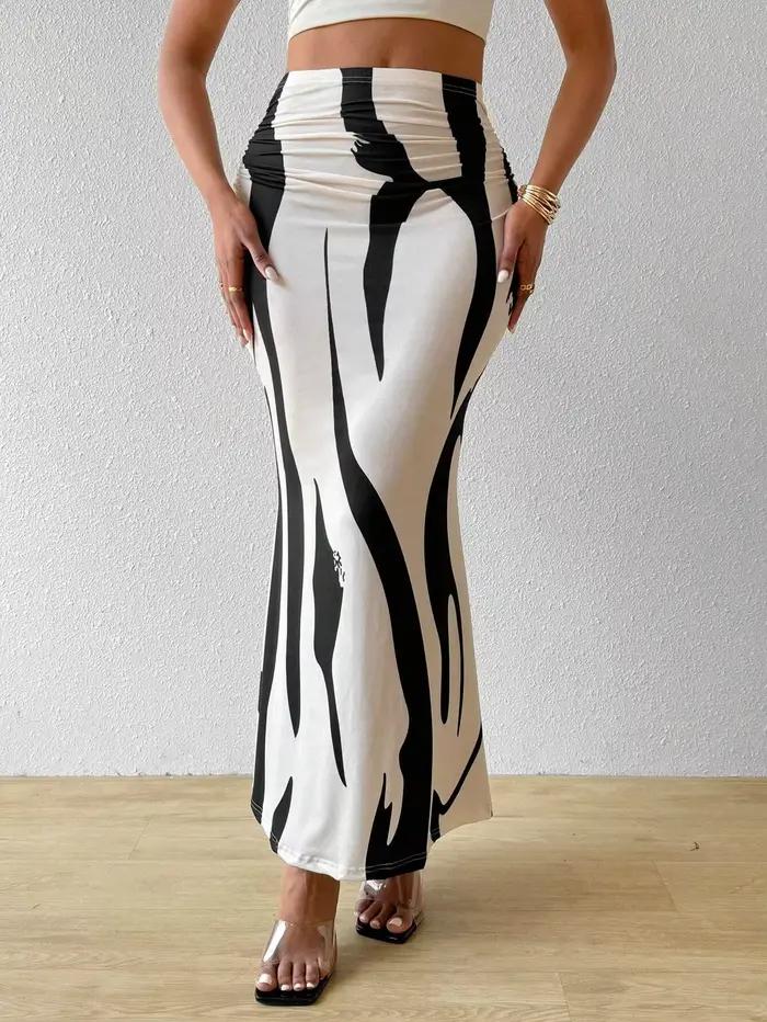 Jupe plissée imprimée en fibre de polyester pour femmes senior style décontracté silhouette trompette été