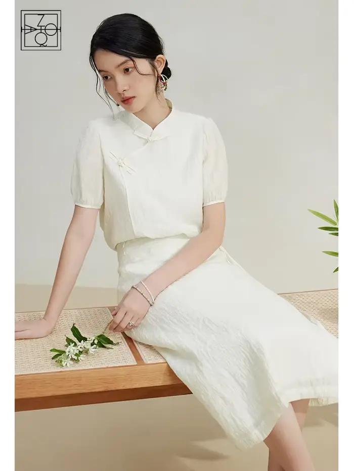ZIQIAO nouvelles jupes de style chinois pour femme 2023 été Niche Design a-ligne jupe mi-longue 23ZQ92557