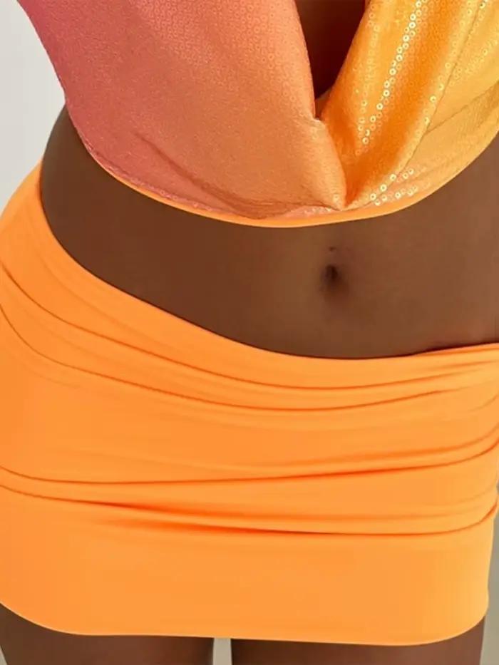 Ensemble Mini jupe tricotée à fleurs 3D pour femmes