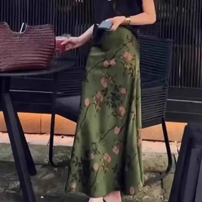 Jupe longue rétro taille haute évasée pour femme