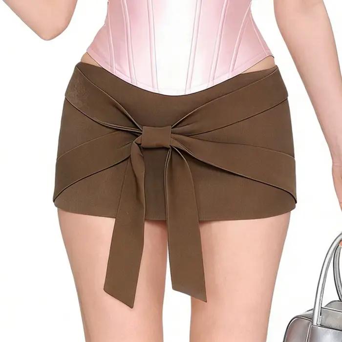 Jupe à nœud 2026 Nouvelle collection été avec ceinture couleur unie