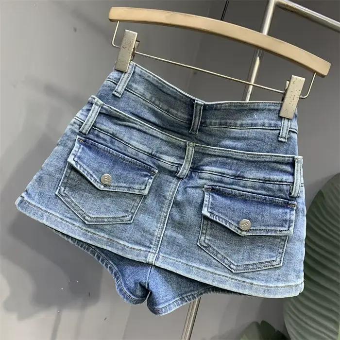 Jupe courte en jean effet deux pièces pour femme