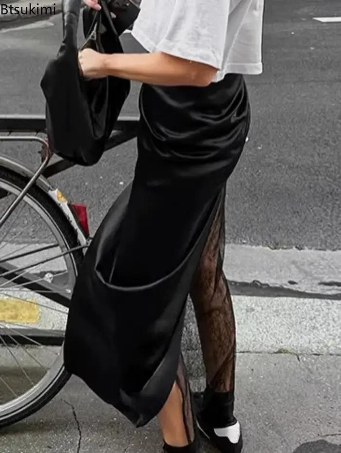 Jupe longue asymétrique noire avec patchwork de dentelle pour femmes, mode féminine, streetwear tendance, occasion spéciale