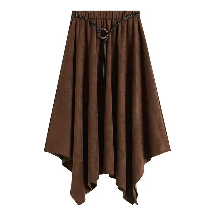 Jupe en daim irrégulière plissée femme a-ligne Chic