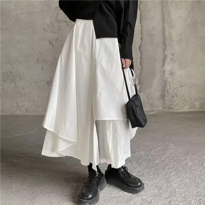 Jupes noires femme gothique japonais irrégulière taille haute jupe plissée pantalon pour femmes Vintage solide Cargo