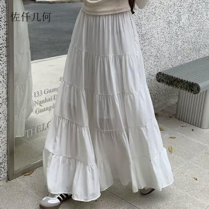 Jupe coréenne mi-longue en Lycra et Polyester pour femmes junior, silhouette empire décontractée, printemps et été, pour rentrée scolaire et sorties
