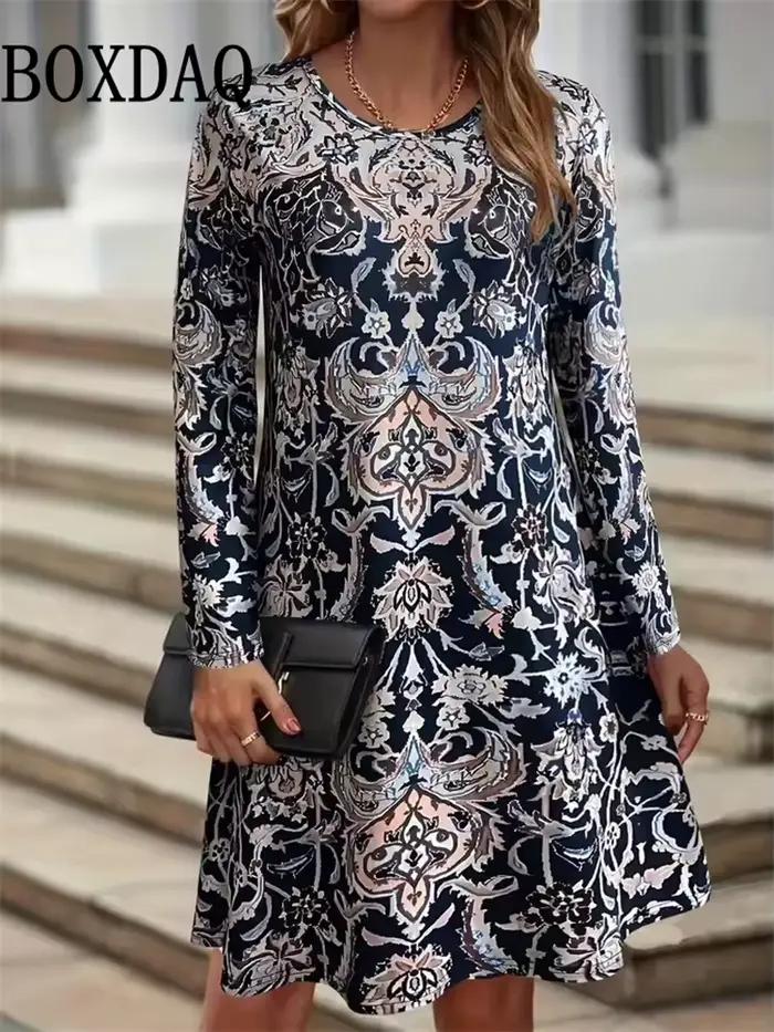 Robe d'automne pour femmes, style Boho Vintage ethnique, motif imprimé Floral, vêtements féminins élégants, manches longues, robes de soirée, nouvelle collection 2025