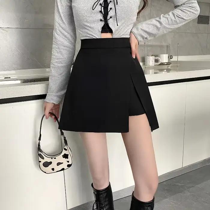 Jupe Courte Noire Femme 2026 Nouvelle Tendance Streetwear Slim Effet Deux Pièces Taille Haute Coupe Trapèze Fendue