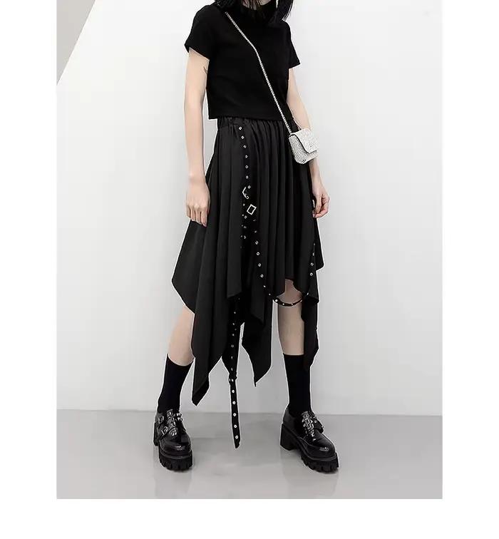 Jupe gothique CORLVON pour fille style punk Y2K nouvelle collection mi-mollet polyester patch-travail silhouette une ligne occassions spéciales automne hiver