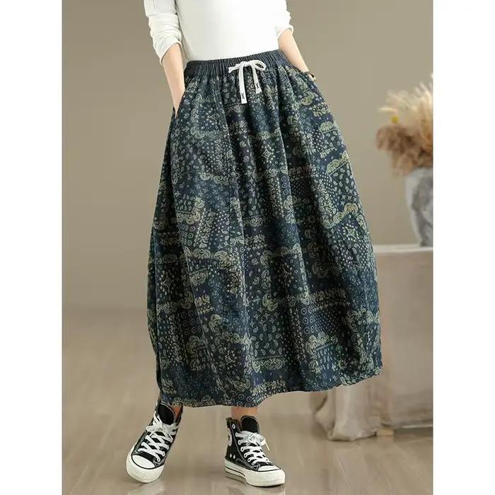 Jupe florale taille haute LPOPENGL en denim vintage pour femmes, style chinois, automne 2025, soirée et partys
