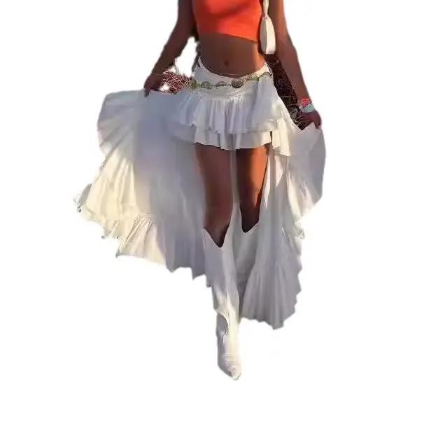 Jupes Femme Mi-longues Coupe Trapèze Taille Haute Ajustée Décontractée Unie à Volants Élégante Style Y2K Streetwear Travail Été 2026