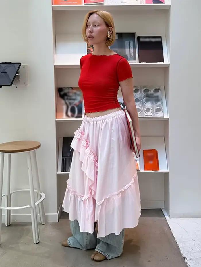 Jupe longue asymétrique de Style français pour femmes