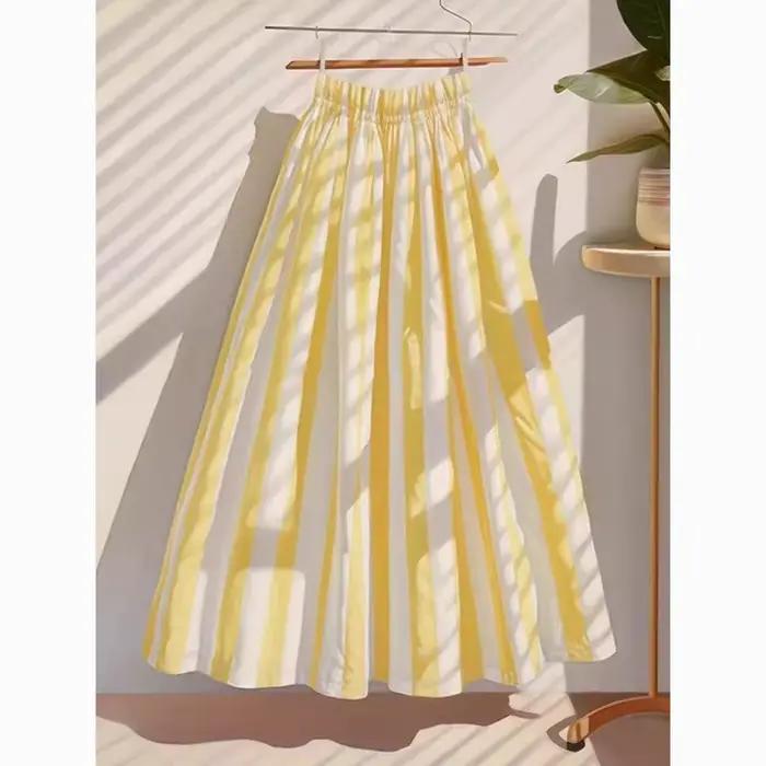 Jupe mi-longue rétro taille haute trapèze pour femmes