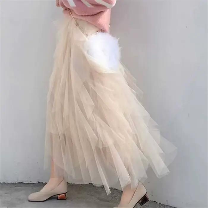 Jupe tutu taille haute en maille de tulle élastique pour femme