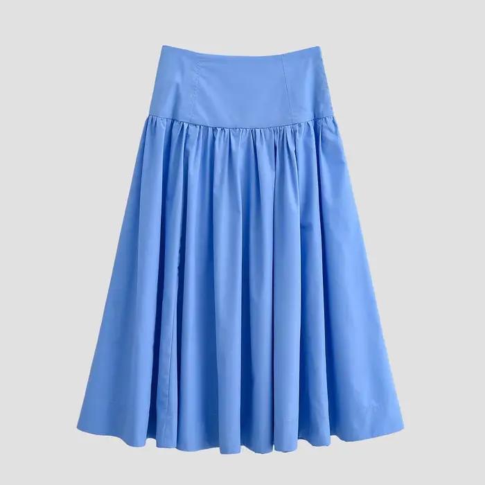 Jupe trapèze décontractée bleue style français pour femme