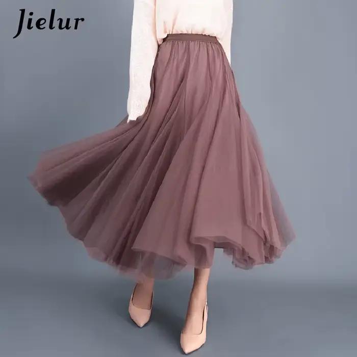 Jielur jupes femmes automne 3 couches princesse Tulle maille Jupe plissée Saia femme