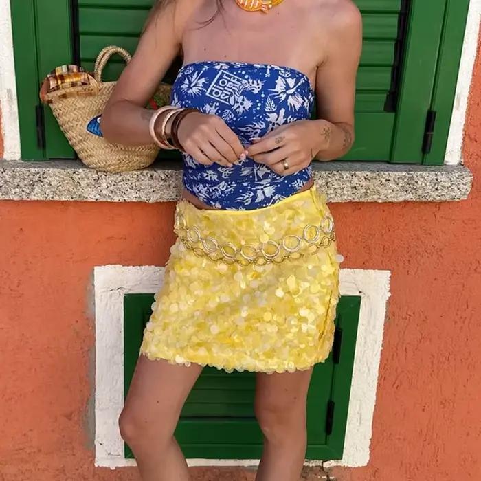 Jupe Gaono élégante pour femmes en polyester pailletté pour sorties nocturnes et occasions spéciales style Y2K