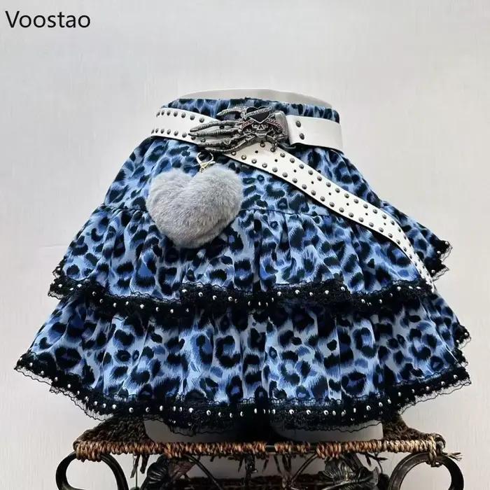 Jupe en jean style Lolita vintage japonaise esthétique Y2K pour femmes mini gothique imprimé léopard streetwear Harajuku punk JK sortie nocturne