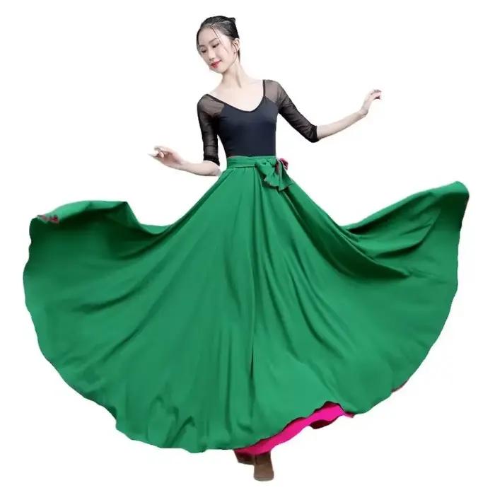 8Mi-Robe de danse longue double face en mousseline de soie pour femme