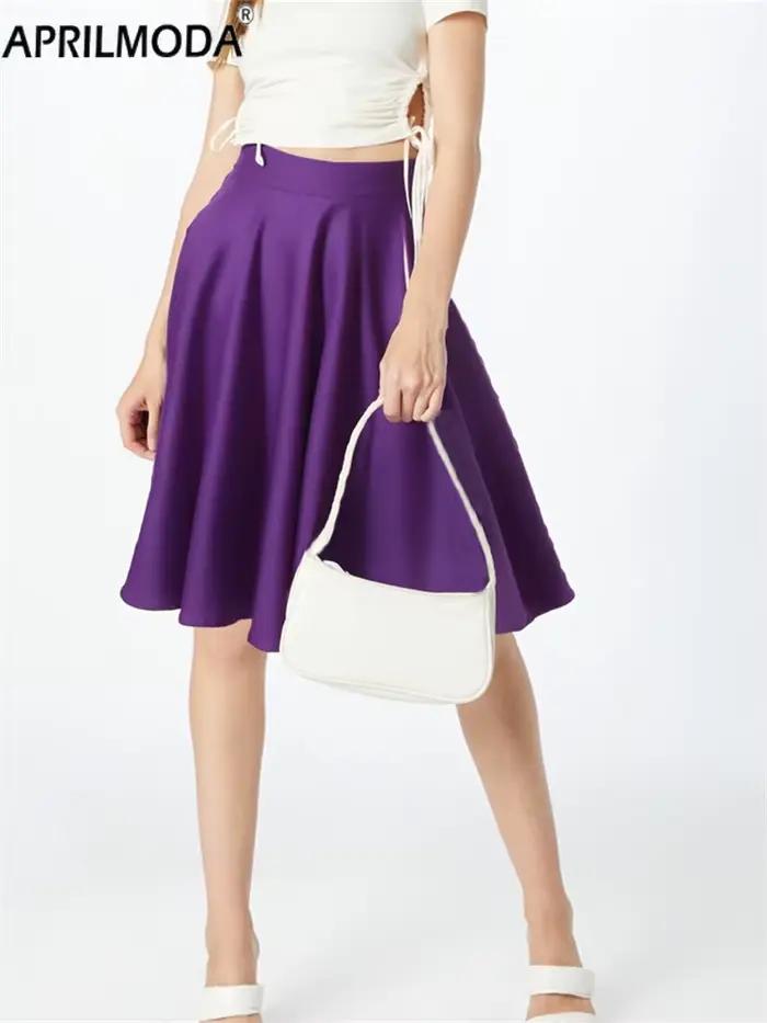 Jupe trapèze mi-longue taille haute pour femme