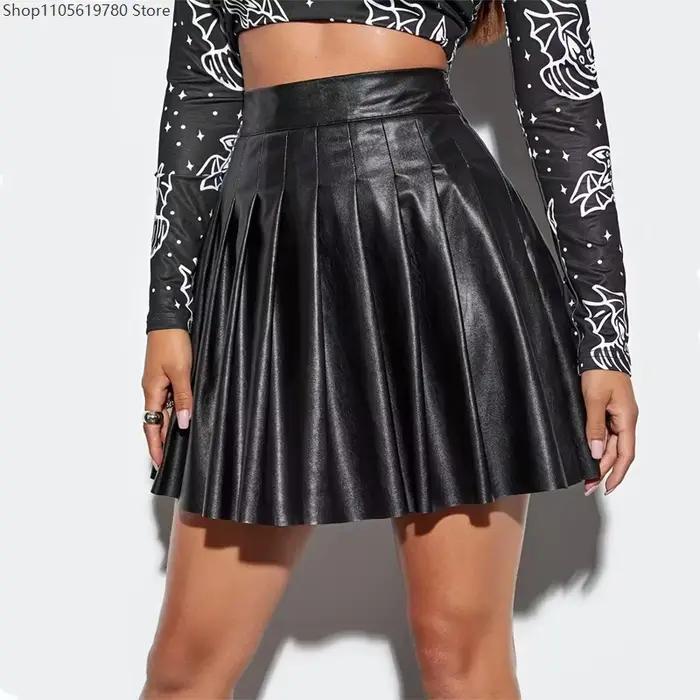Mini-jupe plissée sexy en similicuir pour femme
