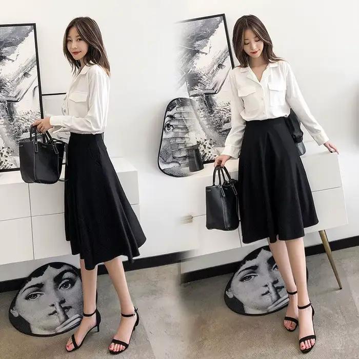 Jupes féminines à genoux longueur taille élastique jupe femme à volants mode coréenne pas cher vêtements chics et élégants tendance 2025 luxe