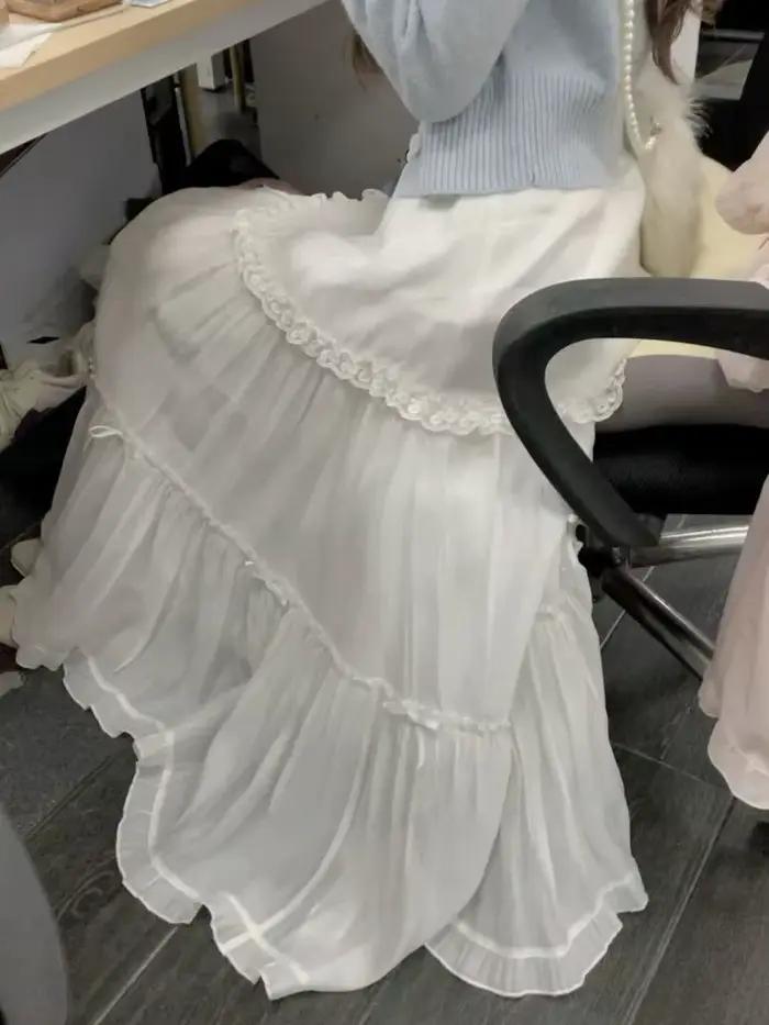 Jupes douces femmes nœud papillon dentelle Patchwork Stretch taille haute printemps 2025 mode élégante jupe longue femme décontracté