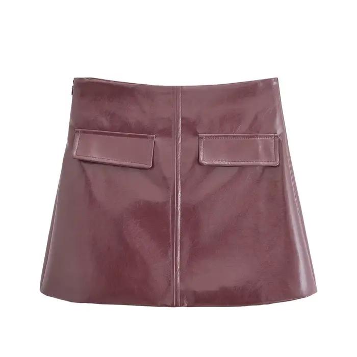 Jupe mini moulante unie en similicuir PU pour femme