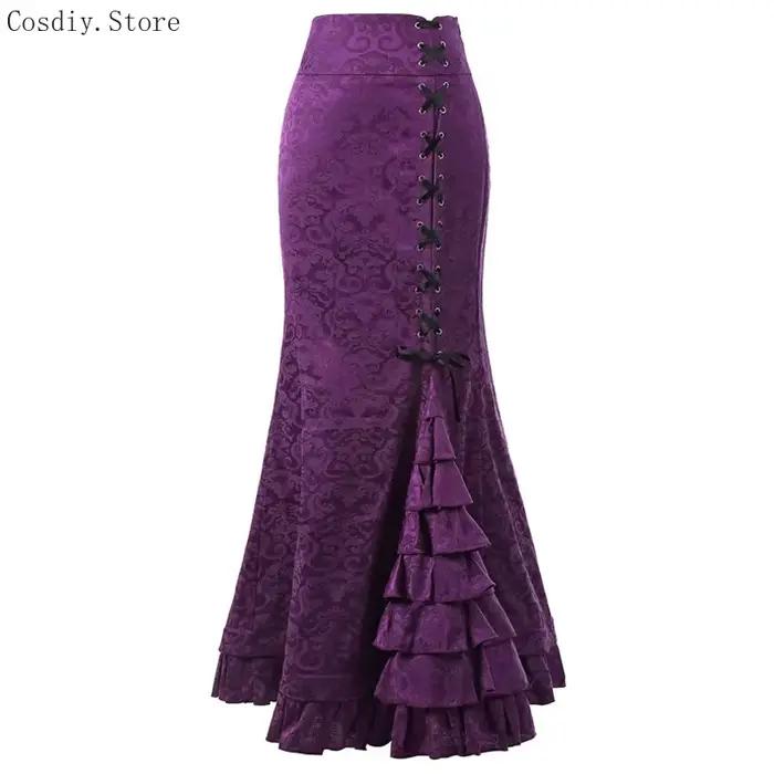 Jacquard sirène jupe moulante Vintage Maxi étage femmes à lacets
