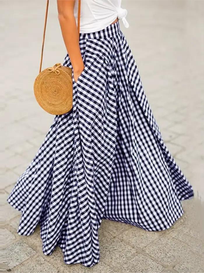 Mode jupe élégante pour les femmes décontracté taille haute jupes longues amples femme vacances fête bureau