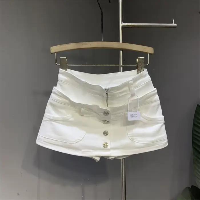 Jupe courte en jean effet deux pièces pour femme