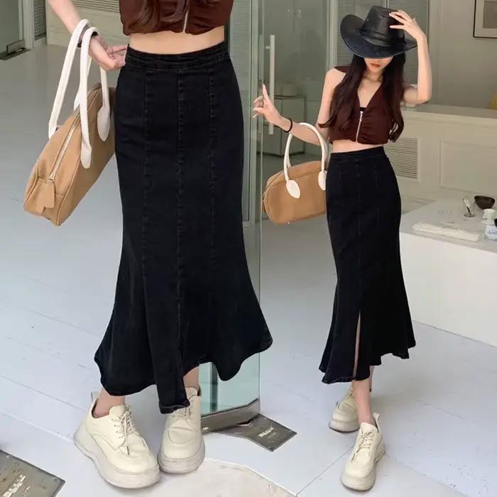 Jupe en jean RankSweet avec volants, silhouette sirène, style décontracté, tendance coréenne, élégante pour femmes, printemps été 2025