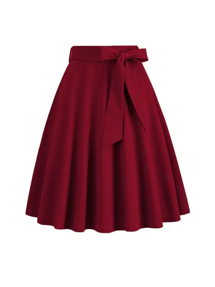 Jupe trapèze taille haute mi-longue pour femme