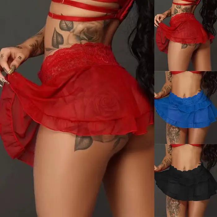 Jupe à volants en dentelle pour femmes, mini jupe décontractée au-dessus du genou, jupes courtes de danse d'été, tenue de club de fête, style sexy, polyester, dentelle, décontracté, été