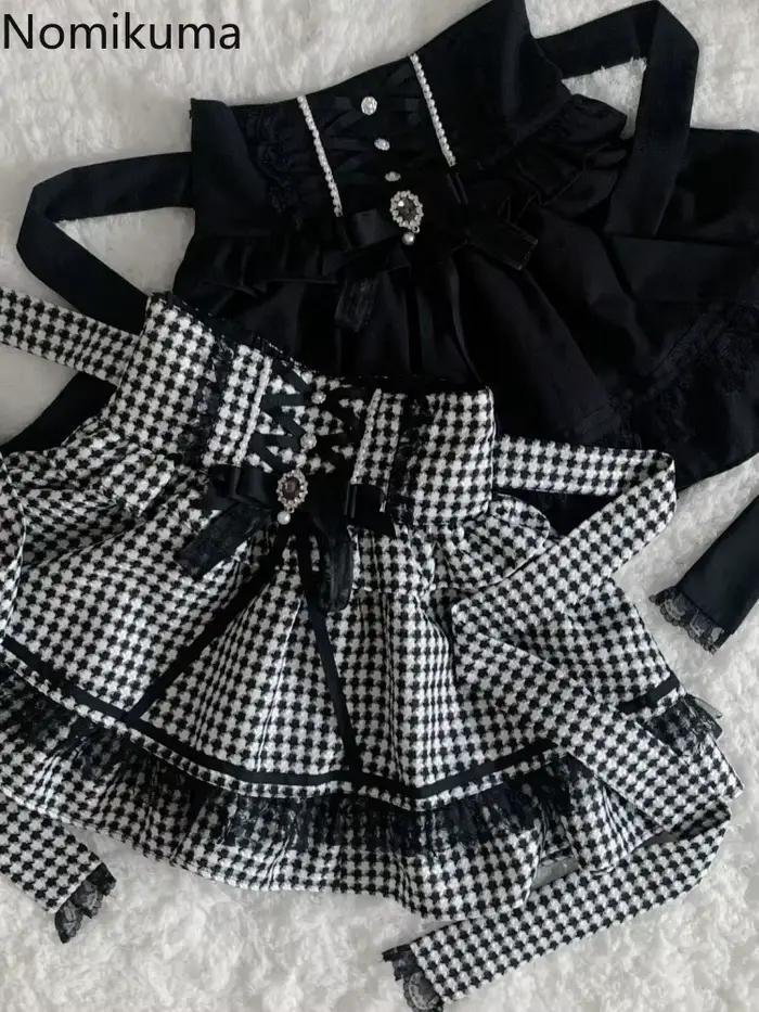Jupe à carreaux coton polyester style doux silhouette ligne droite tour de taille empire ajustement mince mini longueur pour femmes juniors printemps automne