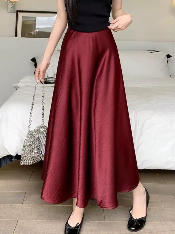 Zjaiss femme Satin demi-corps jupe 2026 printemps nouvelle mode coréenne tempérament élégant solide décontracté a-ligne jupes