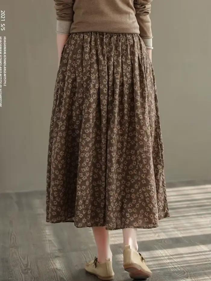 Jupe trapèze longue décontractée pour femmes style vintage imprimé floral confortable élégante automne 2023