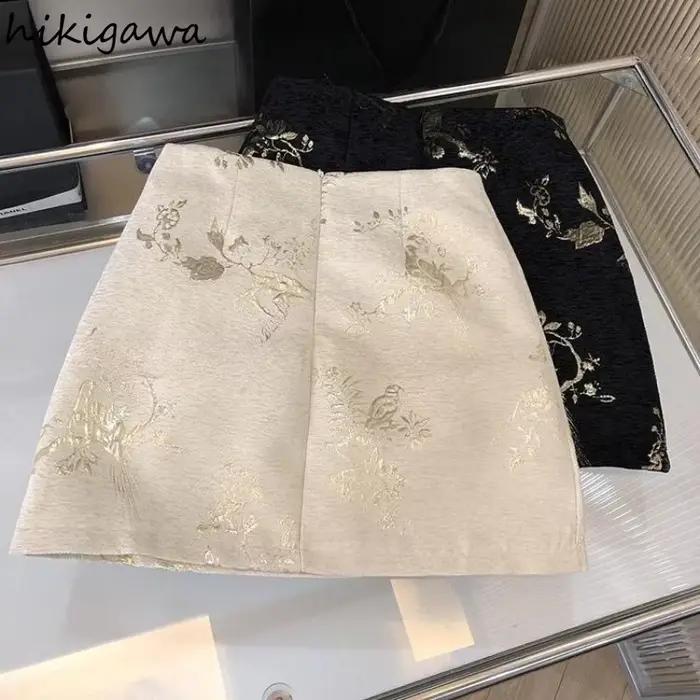 Mini jupes pour femmes 2025 Faldas Mujer De Moda taille haute a-ligne tempérament Jupe coréenne été Saia broderie