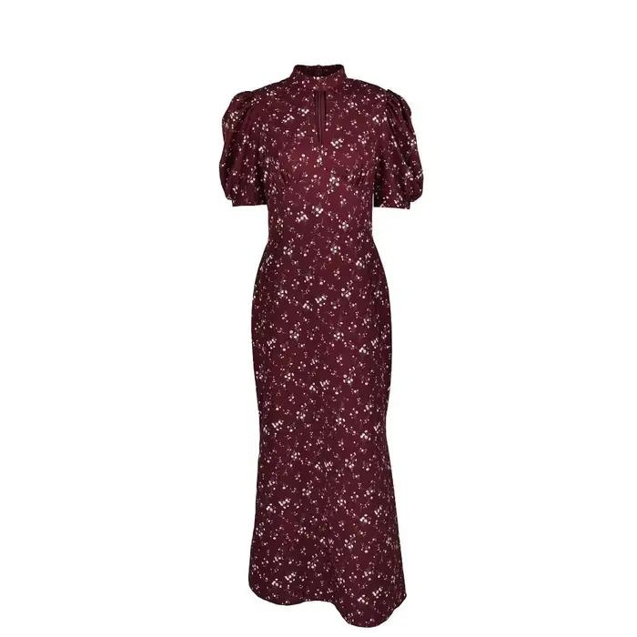 Robe longue élégante imprimée, respirante et fluide, taille haute, pour femme