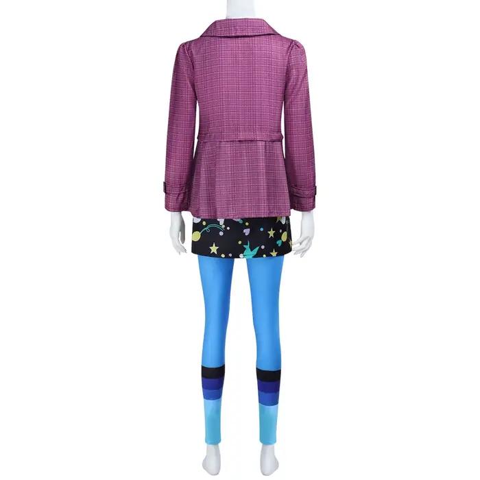 Déguisement Luna Lovegood Complet Costume "Loufoca" Veste Rose Jupe Imprimée Legging Bleu Tenue Halloween pour Femmes