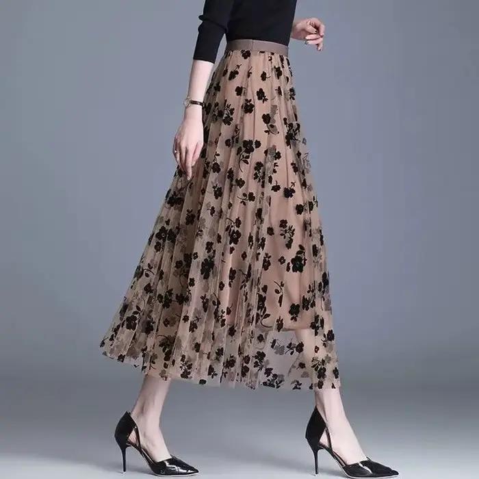 GIDYQ coréen femmes maille jupe mode crochet fleur ample Midi