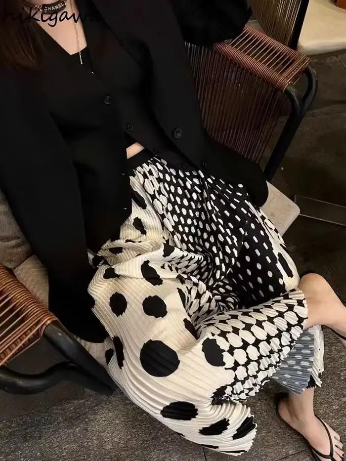 Jupes d'été pour femmes 2025 Faldas Mujer De Moda taille haute a-ligne Vintage à pois Jupe ample plissée