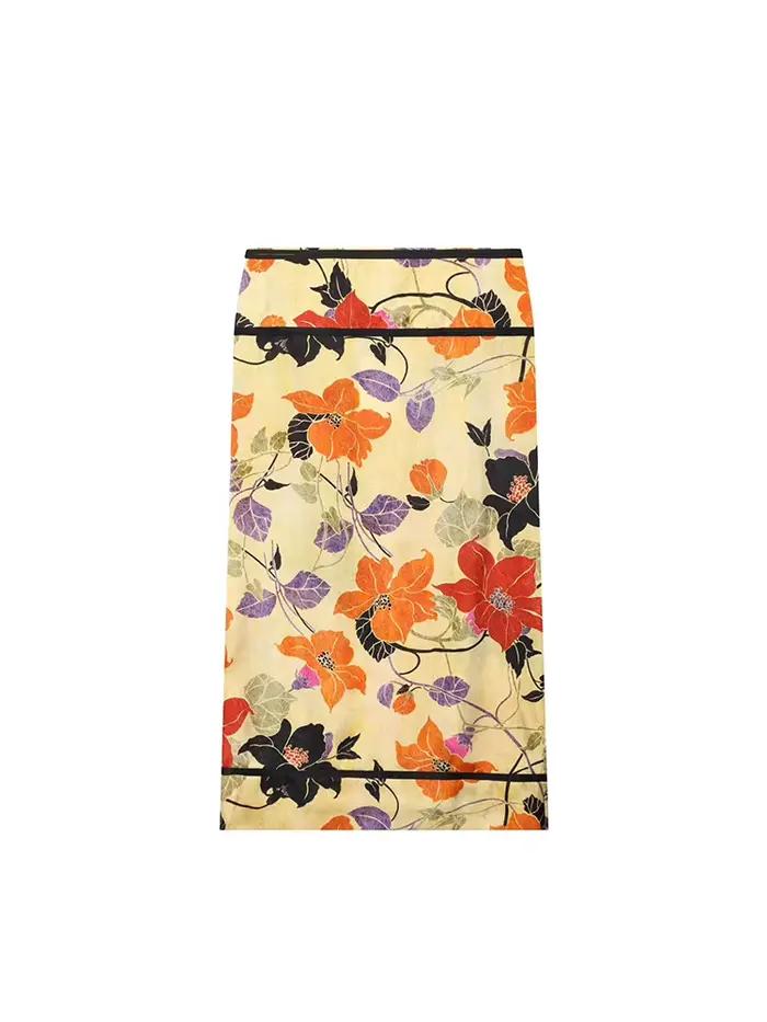 Jupe midi élégante en satin imprimé pour femme