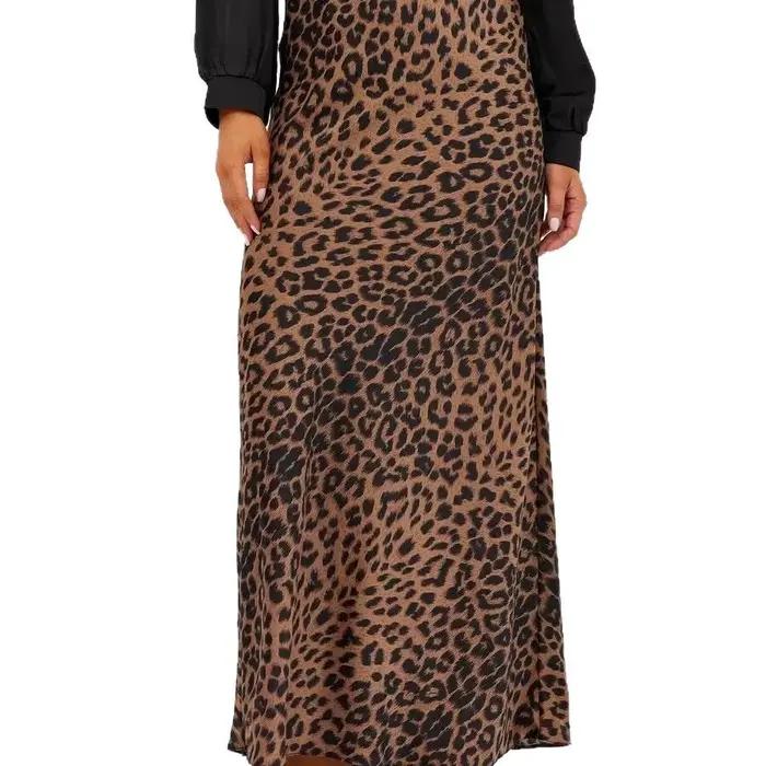 Jupe en satin, robe sexy imprimé léopard, robe soyeuse élastique taille haute