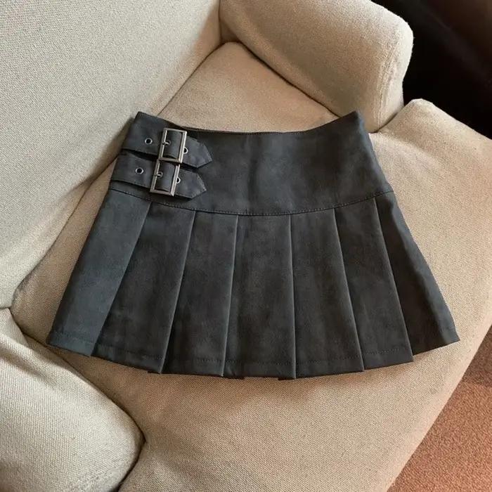 Jupe XS-3XL Y2K en faux cuir plissée pour femmes, décontractée et vintage, coupe haute, mini jupe, polyester, détails écharpes, pour festivals de musique et soirées spéciales