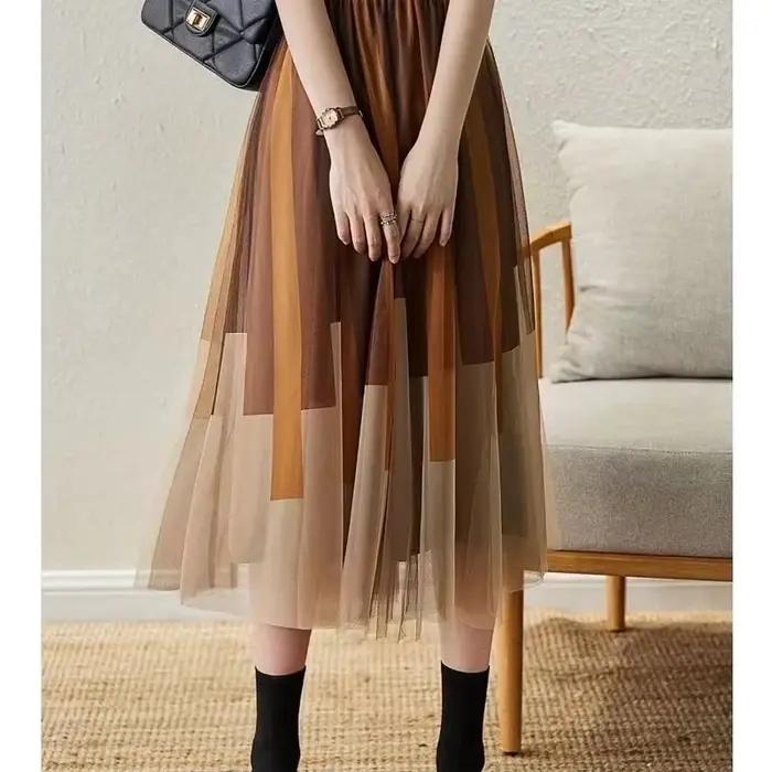 Jupe longue en polyester féminine et décontractée avec perles pour juniors, mode Harajuku Kawaii Y2K midi maxi streetwear taille haute vintage pour toutes les saisons